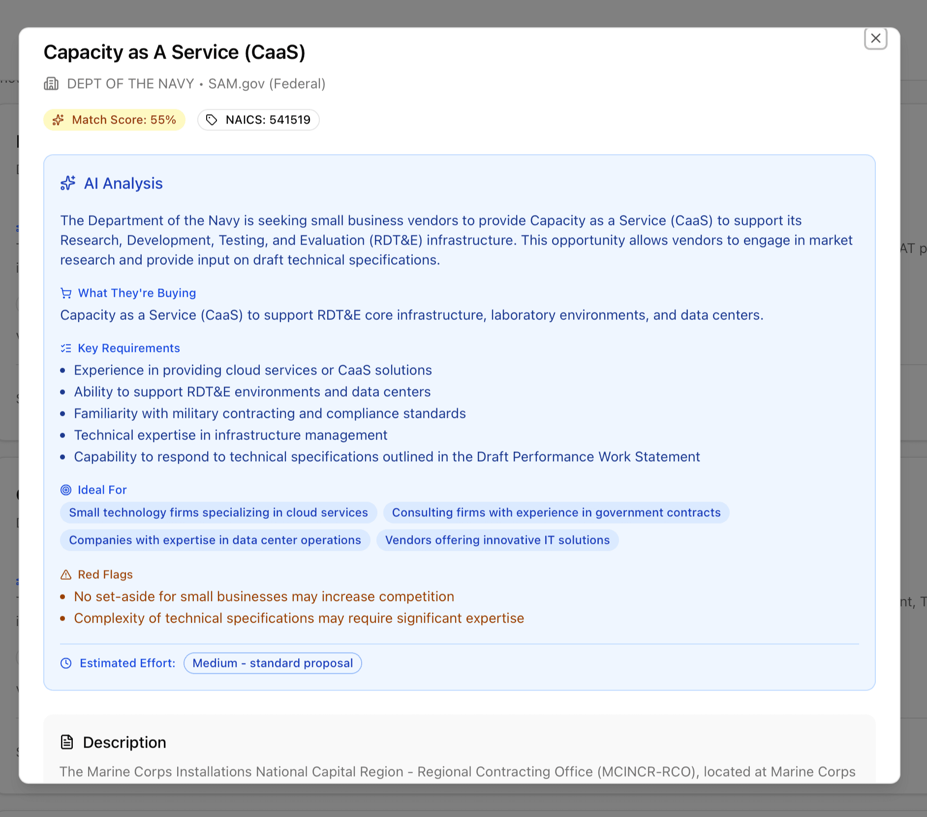 Opportunity modal with AI Summary