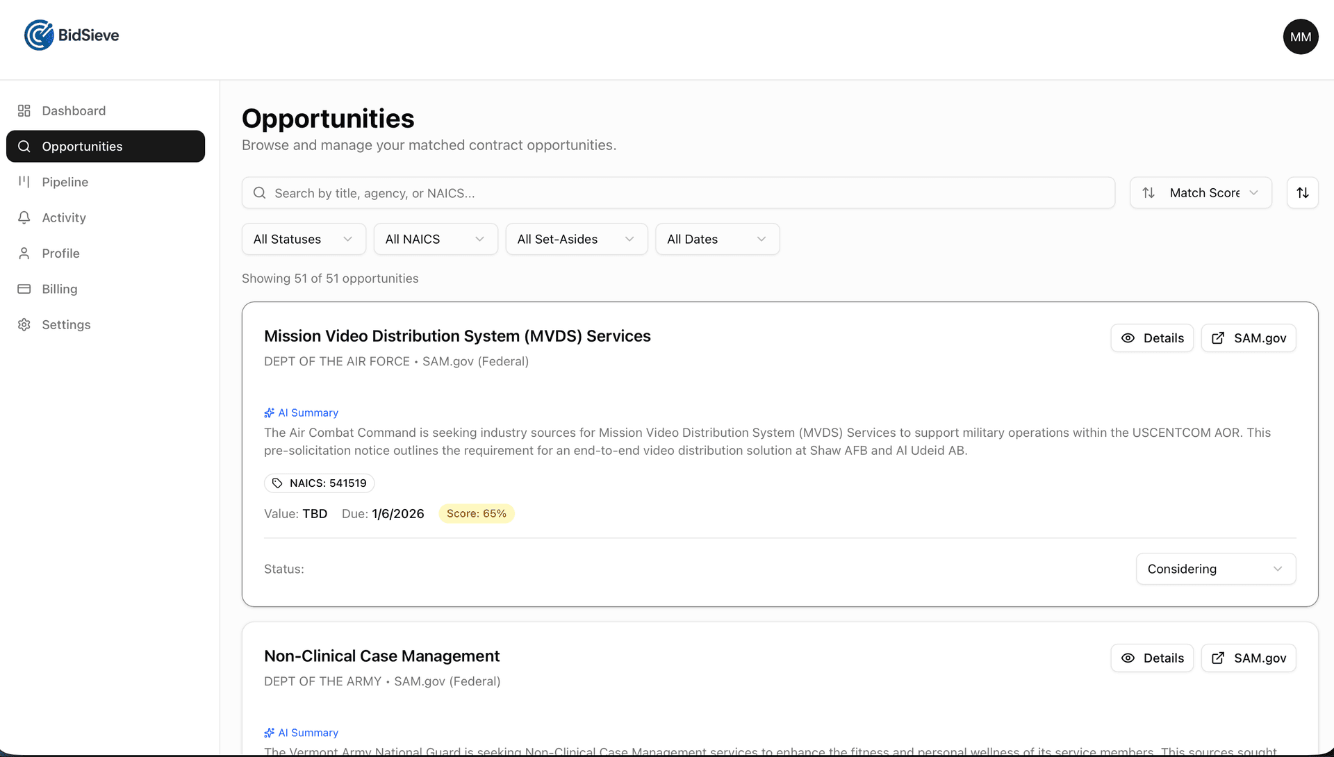 Get Matched Opportunities